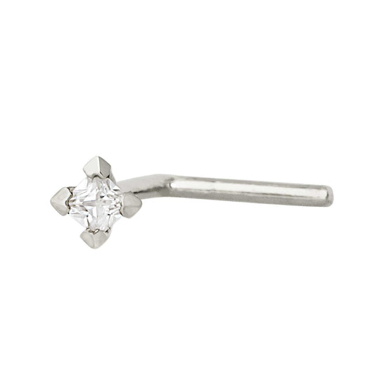 Jewelry Avalanche V-Prong Set Princess Cut Moissanite L-Shape Nose Stud, Solid 14K Gold, 22G