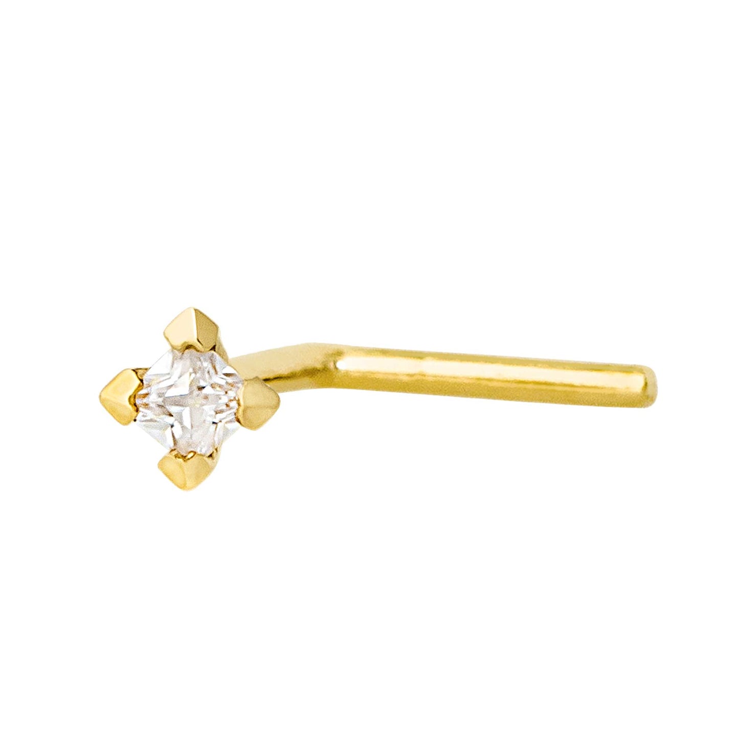 Jewelry Avalanche V-Prong Set Princess Cut Moissanite L-Shape Nose Stud, Solid 14K Gold, 22G