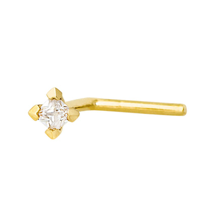Jewelry Avalanche V-Prong Set Princess Cut Moissanite L-Shape Nose Stud, Solid 14K Gold, 22G