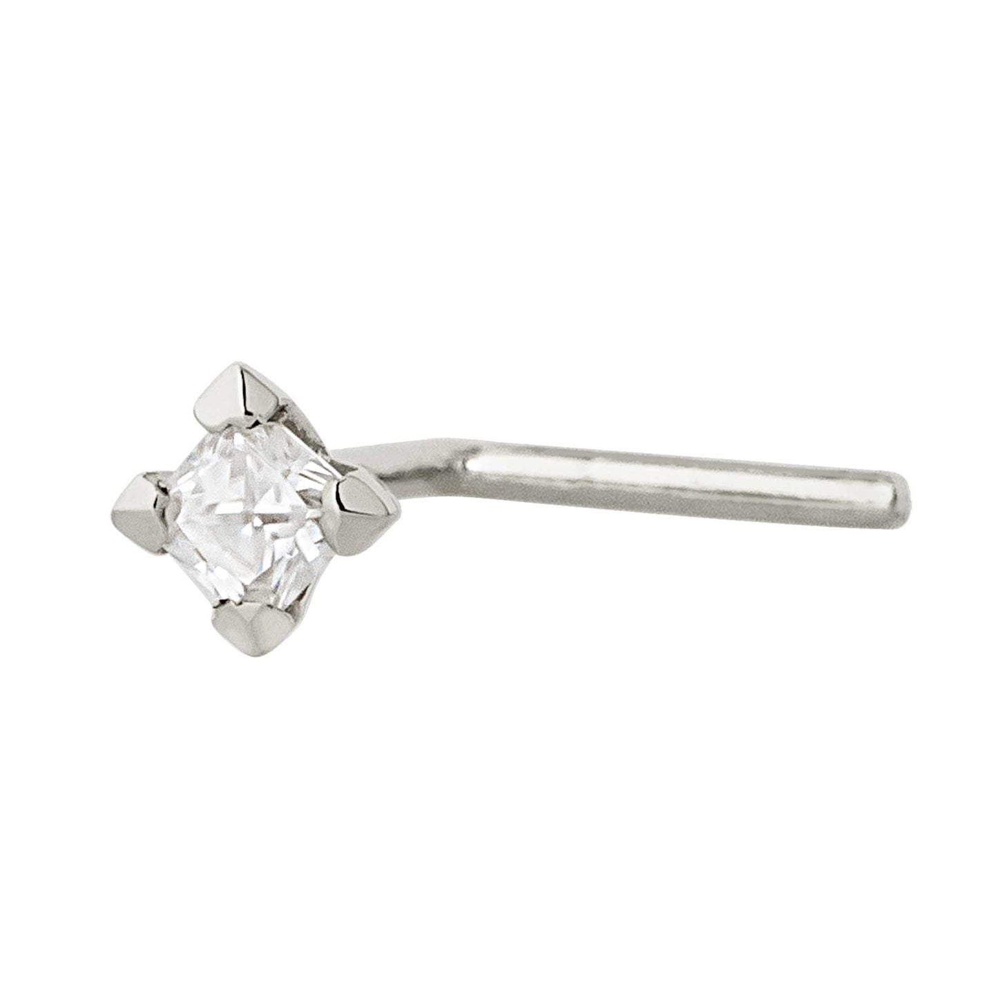 Jewelry Avalanche V-Prong Set Princess Cut Moissanite L-Shape Nose Stud, Solid 14K Gold, 22G
