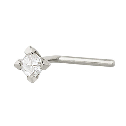 Jewelry Avalanche V-Prong Set Princess Cut Moissanite L-Shape Nose Stud, Solid 14K Gold, 22G