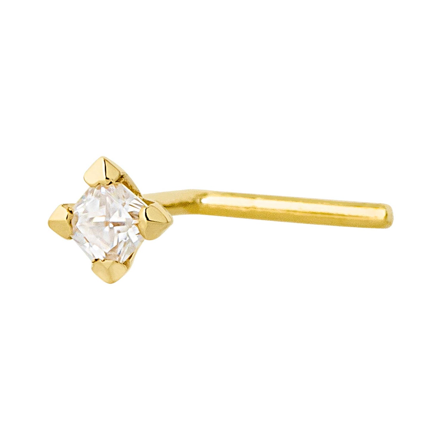 Jewelry Avalanche V-Prong Set Princess Cut Moissanite L-Shape Nose Stud, Solid 14K Gold, 22G