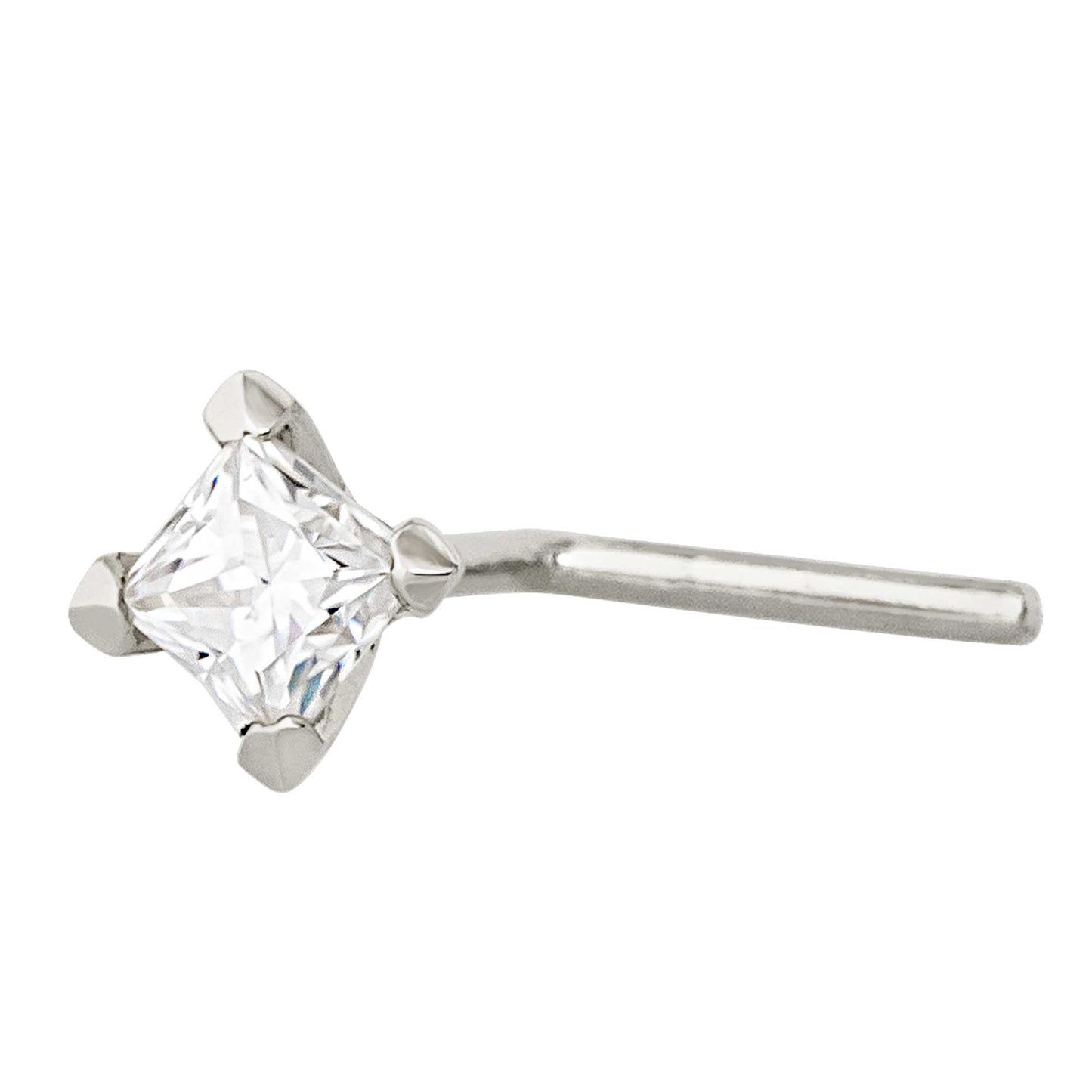 Jewelry Avalanche V-Prong Set Princess Cut Moissanite L-Shape Nose Stud, Solid 14K Gold, 22G
