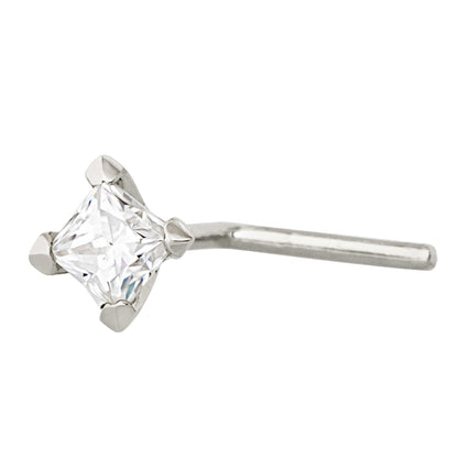 Jewelry Avalanche V-Prong Set Princess Cut Moissanite L-Shape Nose Stud, Solid 14K Gold, 22G