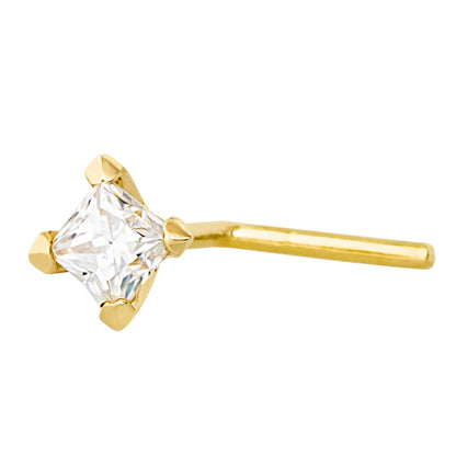 Jewelry Avalanche V-Prong Set Princess Cut Moissanite L-Shape Nose Stud, Solid 14K Gold, 22G