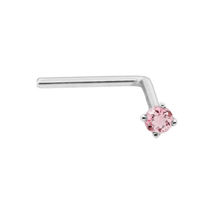 Jewelry Avalanche 22G 14K Gold L-shape Nose Stud with Pink Tourmaline Gemstone