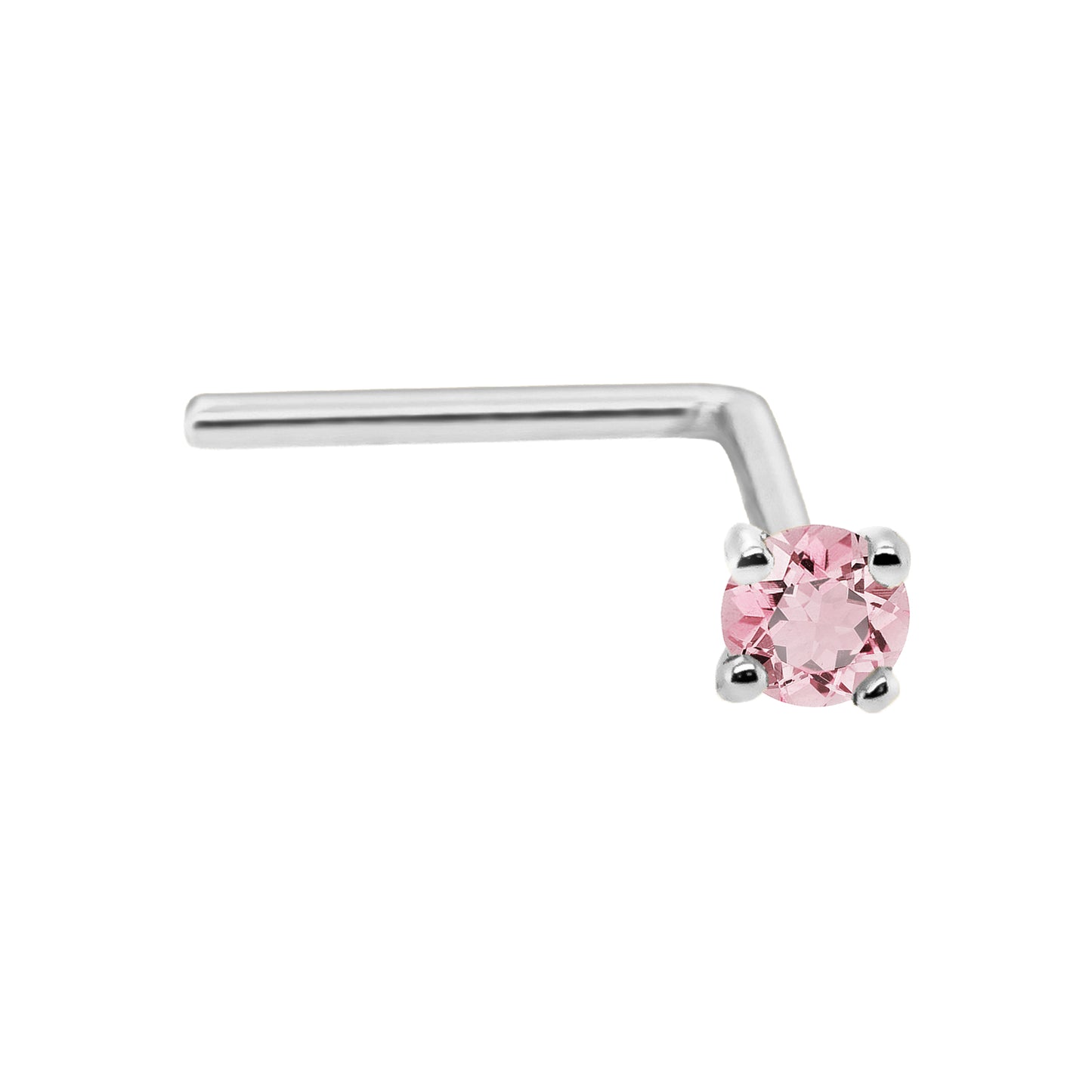 Jewelry Avalanche 22G 14K Gold L-shape Nose Stud with Pink Tourmaline Gemstone