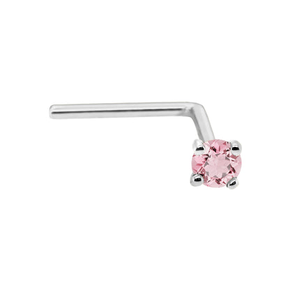 Jewelry Avalanche 22G 14K Gold L-shape Nose Stud with Pink Tourmaline Gemstone