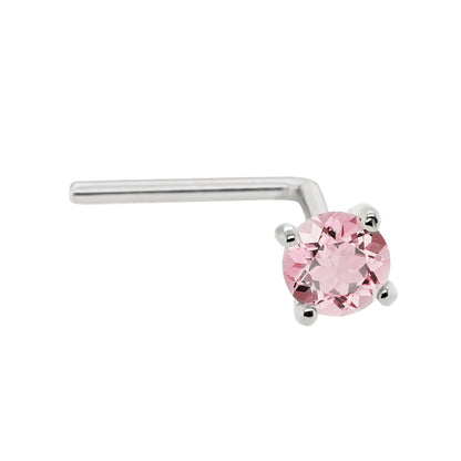 Jewelry Avalanche 22G 14K Gold L-shape Nose Stud with Pink Tourmaline Gemstone