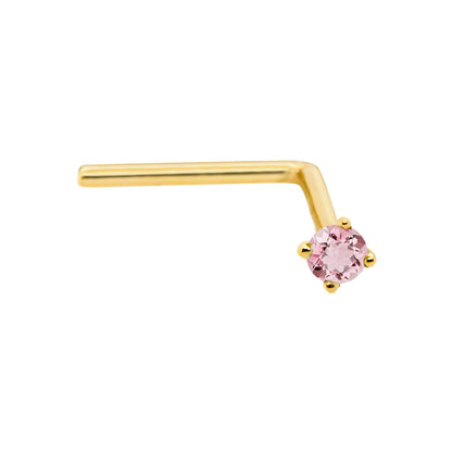 Jewelry Avalanche 22G 14K Gold L-shape Nose Stud with Pink Tourmaline Gemstone