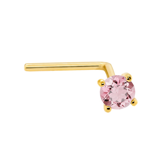 Jewelry Avalanche 22G 14K Gold L-shape Nose Stud with Pink Tourmaline Gemstone
