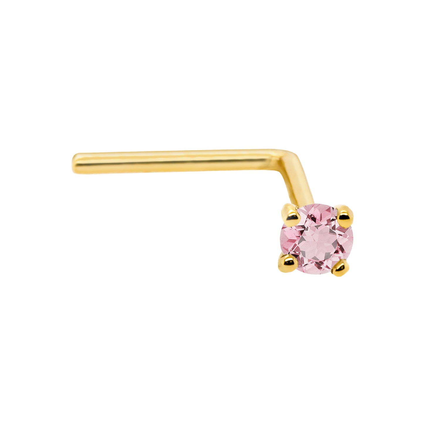 Jewelry Avalanche 22G 14K Gold L-shape Nose Stud with Pink Tourmaline Gemstone