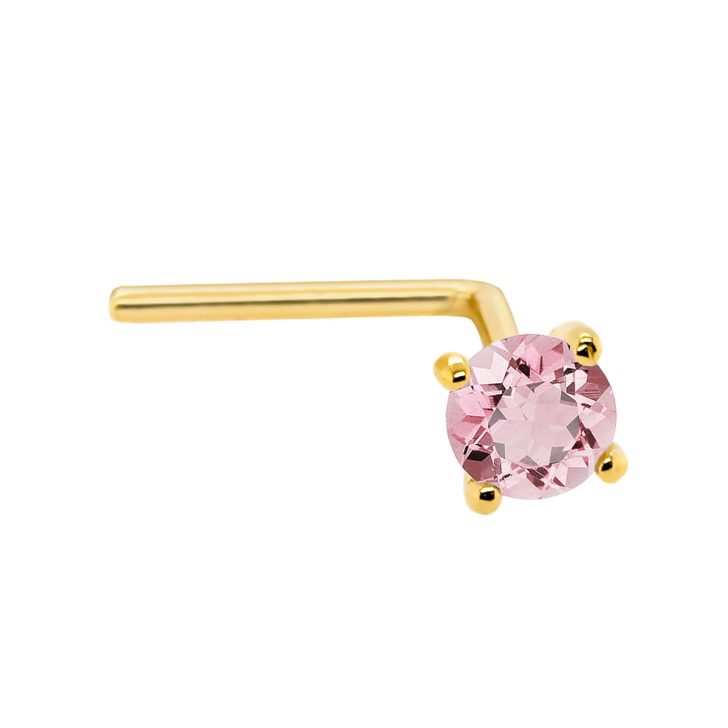 Jewelry Avalanche 22G 14K Gold L-shape Nose Stud with Pink Tourmaline Gemstone