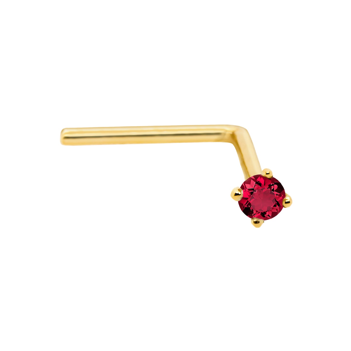 Jewelry Avalanche 22G 14K Gold L-shape Nose Stud with Ruby Gemstone