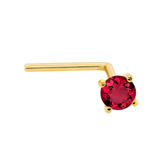 Jewelry Avalanche 22G 14K Gold L-shape Nose Stud with Ruby Gemstone