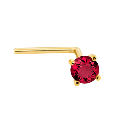 Jewelry Avalanche 22G 14K Gold L-shape Nose Stud with Ruby Gemstone