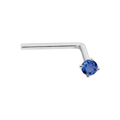 Jewelry Avalanche 22G 14K Gold L-shape Nose Stud with Blue Sapphire Gemstone
