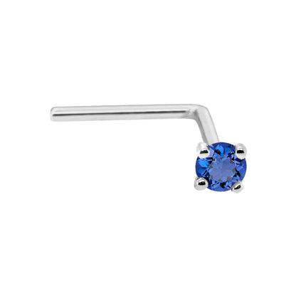 Jewelry Avalanche 22G 14K Gold L-shape Nose Stud with Blue Sapphire Gemstone
