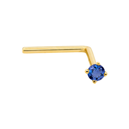 Jewelry Avalanche 22G 14K Gold L-shape Nose Stud with Blue Sapphire Gemstone