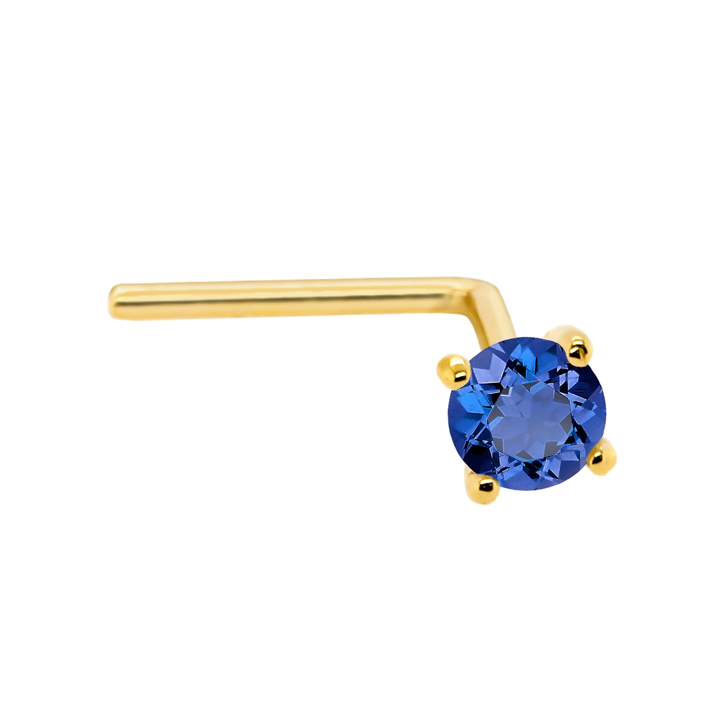 Jewelry Avalanche 22G 14K Gold L-shape Nose Stud with Blue Sapphire Gemstone