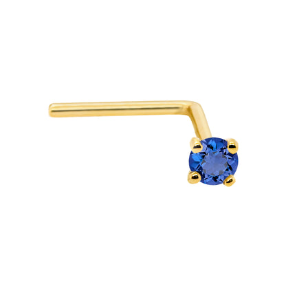 Jewelry Avalanche 22G 14K Gold L-shape Nose Stud with Blue Sapphire Gemstone