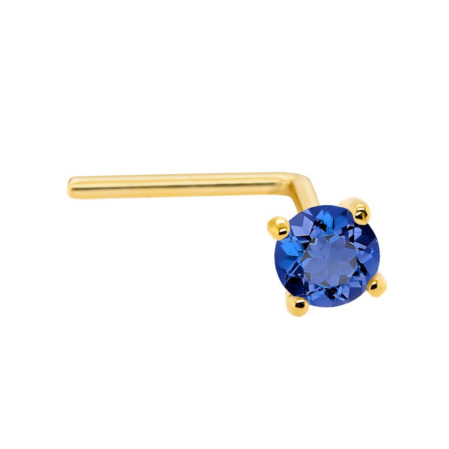 Jewelry Avalanche 22G 14K Gold L-shape Nose Stud with Blue Sapphire Gemstone
