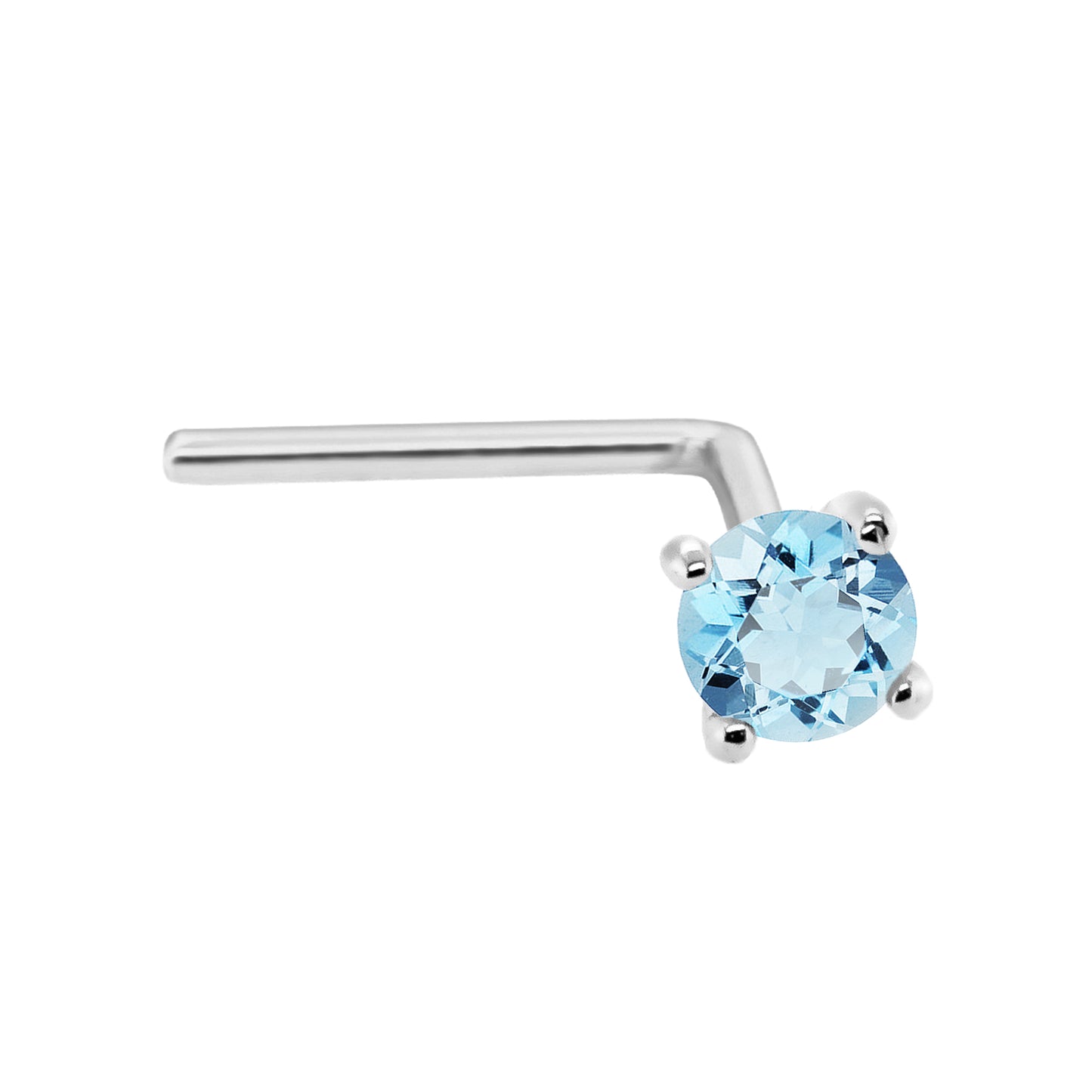 Jewelry Avalanche 22G 14K Gold L-shape Nose Stud with Blue Topaz Gemstone