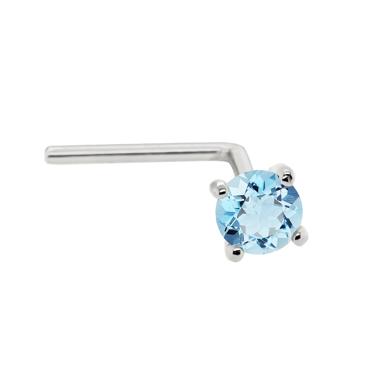 Jewelry Avalanche 22G 14K Gold L-shape Nose Stud with Blue Topaz Gemstone