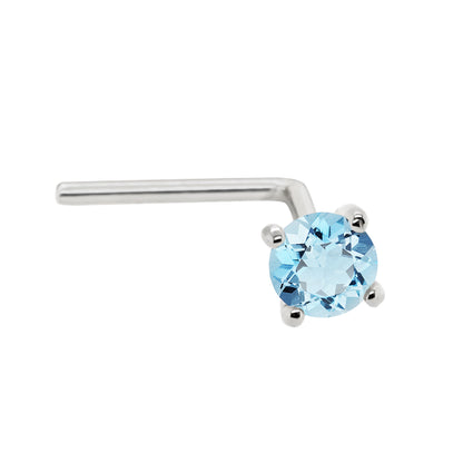 Jewelry Avalanche 22G 14K Gold L-shape Nose Stud with Blue Topaz Gemstone