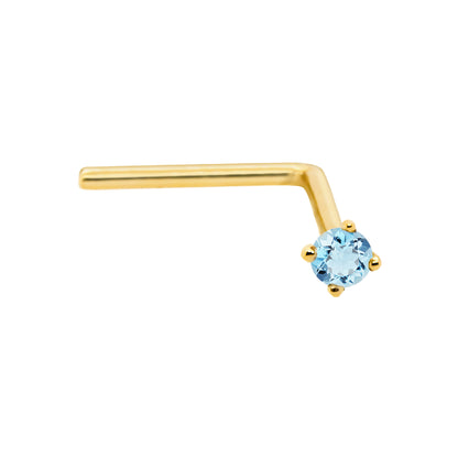 Jewelry Avalanche 22G 14K Gold L-shape Nose Stud with Blue Topaz Gemstone