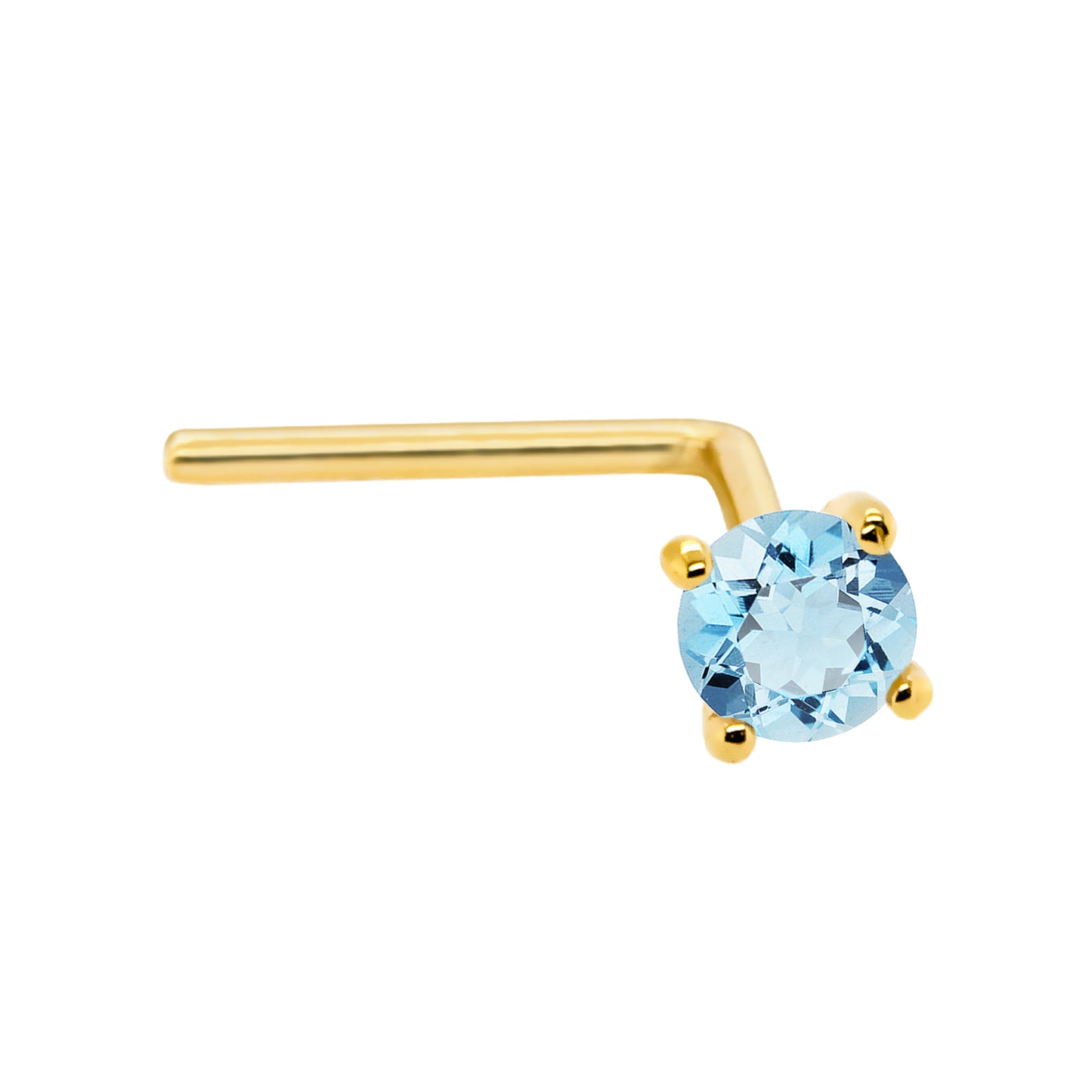 Jewelry Avalanche 22G 14K Gold L-shape Nose Stud with Blue Topaz Gemstone