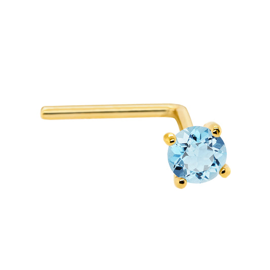 Jewelry Avalanche 22G 14K Gold L-shape Nose Stud with Blue Topaz Gemstone