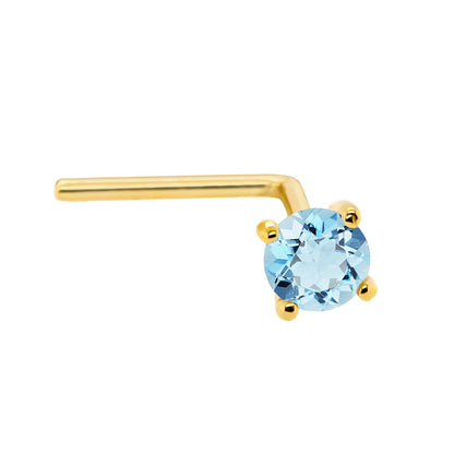 Jewelry Avalanche 22G 14K Gold L-shape Nose Stud with Blue Topaz Gemstone