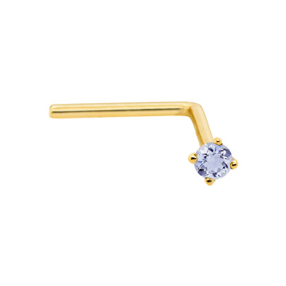Jewelry Avalanche 22G 14K Gold L-shape Nose Stud with Tanzanite Gemstone