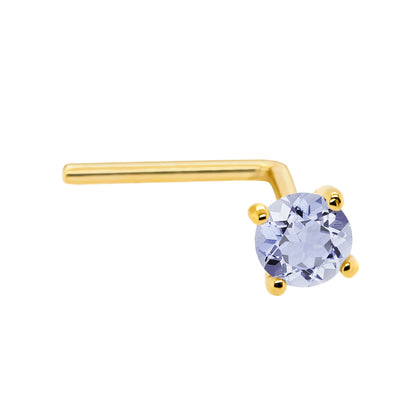 Jewelry Avalanche 22G 14K Gold L-shape Nose Stud with Tanzanite Gemstone