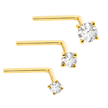 Jewelry Avalanche Solid 14K Gold Diamond L-shape Nose Stud 22G L-bend Nose Ring Stud