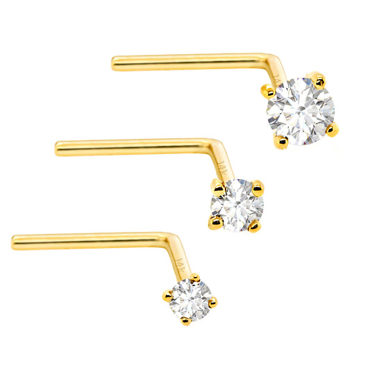 Jewelry Avalanche Solid 14K Gold Diamond L-shape Nose Stud 22G L-bend Nose Ring Stud