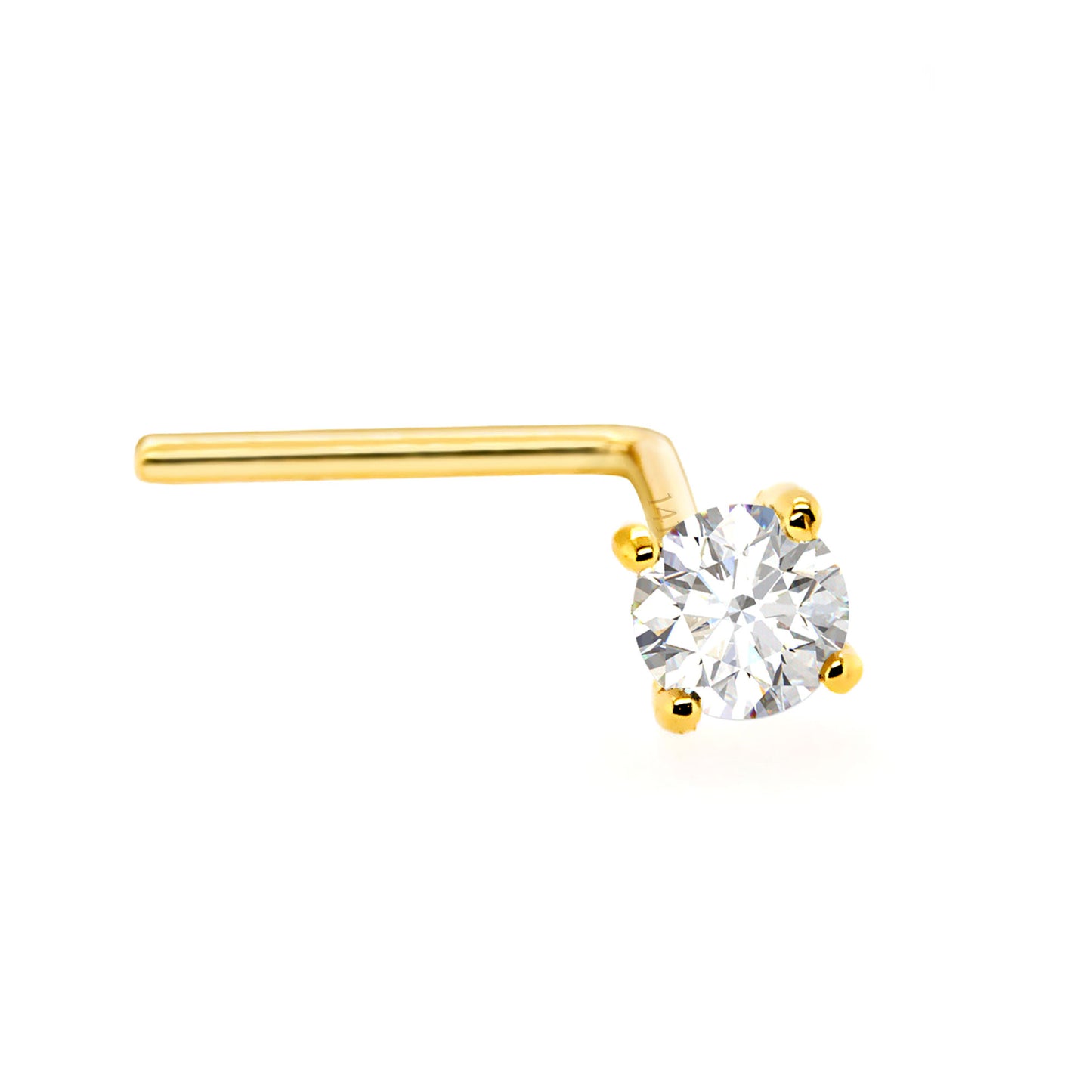 Jewelry Avalanche Solid 14K Gold Diamond L-shape Nose Stud 22G L-bend Nose Ring Stud