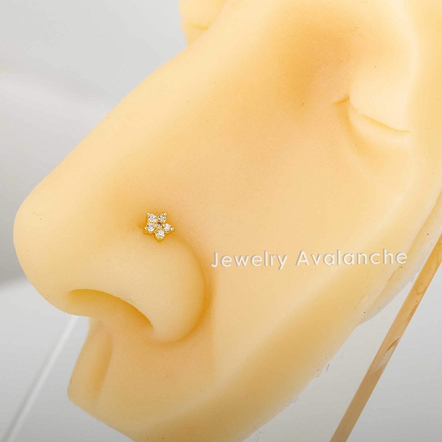 Jewelry Avalanche 20G 14K Yellow Gold CZ Accented Flower Nose Bone Nose Ring Stud