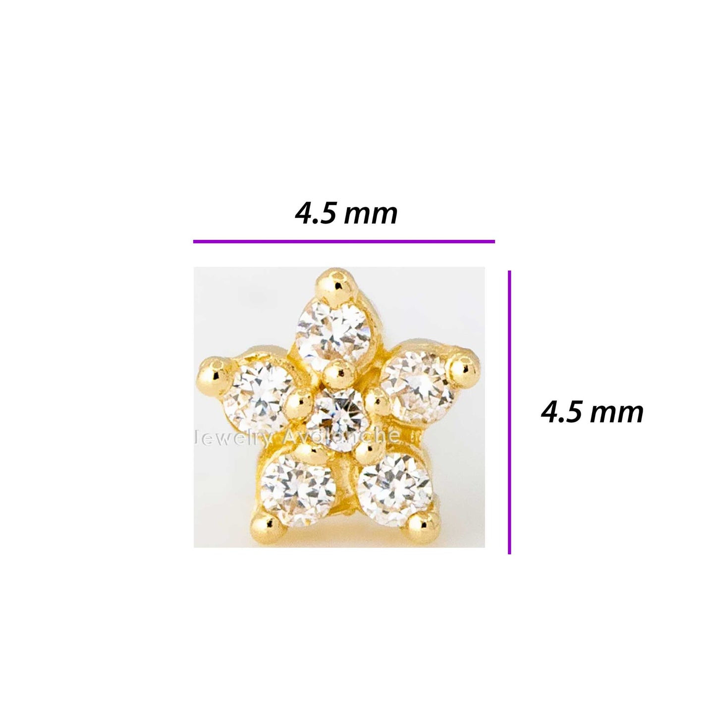 Jewelry Avalanche 20G 14K Yellow Gold CZ Accented Flower Nose Bone Nose Ring Stud