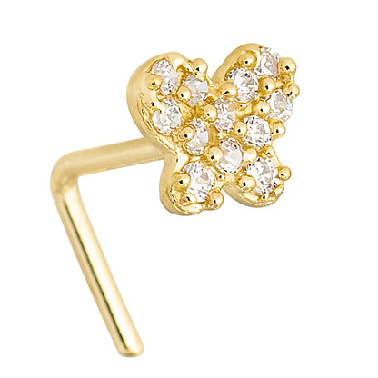 Jewelry Avalanche 20G 14K Yellow Gold Pave Set CZ Butterfly L-Shape Nose Ring Stud