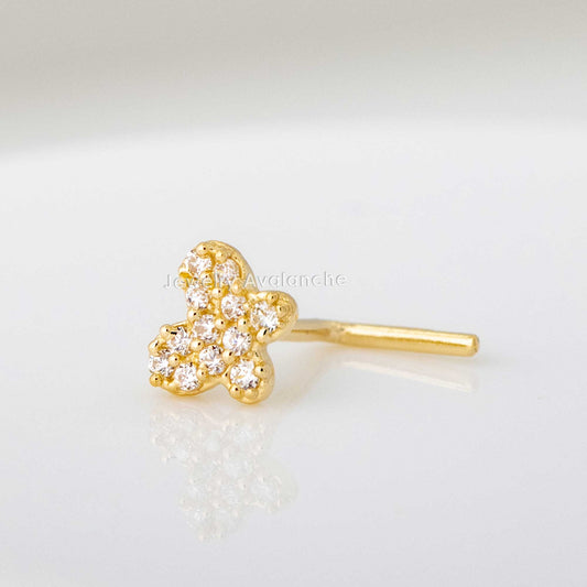 Jewelry Avalanche 20G 14K Yellow Gold Pave Set CZ Butterfly L-Shape Nose Ring Stud