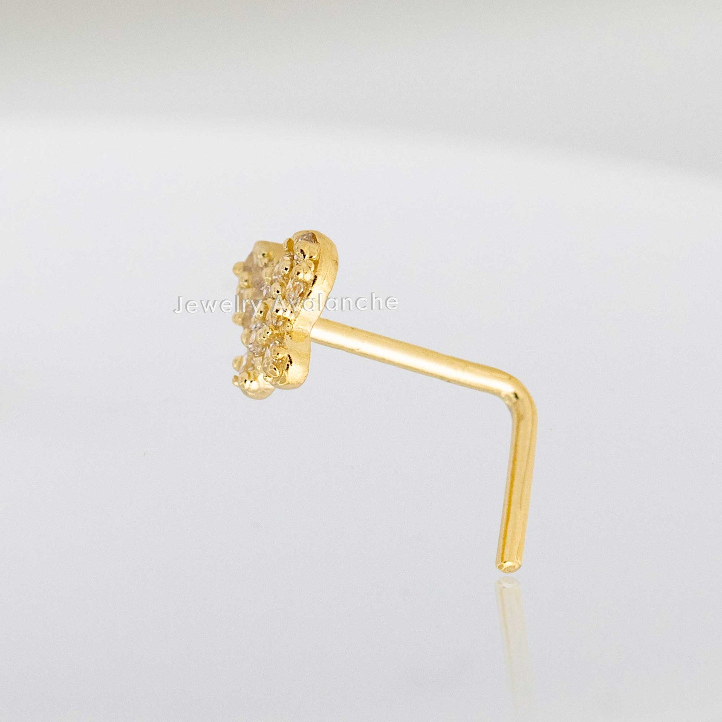 Jewelry Avalanche 20G 14K Yellow Gold Pave Set CZ Butterfly L-Shape Nose Ring Stud