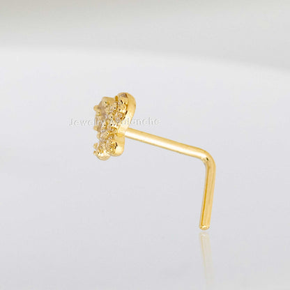 Jewelry Avalanche 20G 14K Yellow Gold Pave Set CZ Butterfly L-Shape Nose Ring Stud