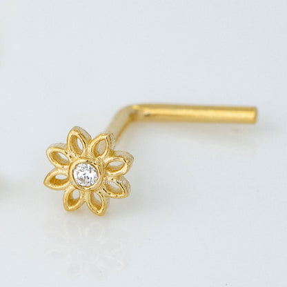 Jewelry Avalanche 20G 14K Yellow Gold Sunflower L-shape Nose Ring Stud