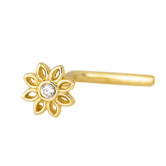 Jewelry Avalanche 20G 14K Yellow Gold Sunflower L-shape Nose Ring Stud