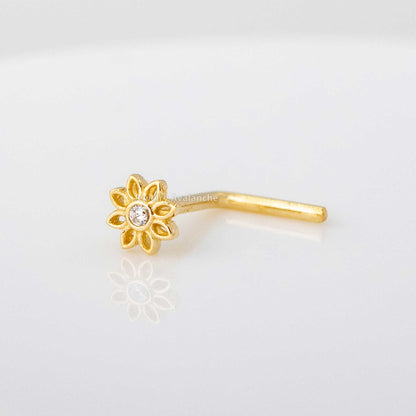 Jewelry Avalanche 20G 14K Yellow Gold Sunflower L-shape Nose Ring Stud