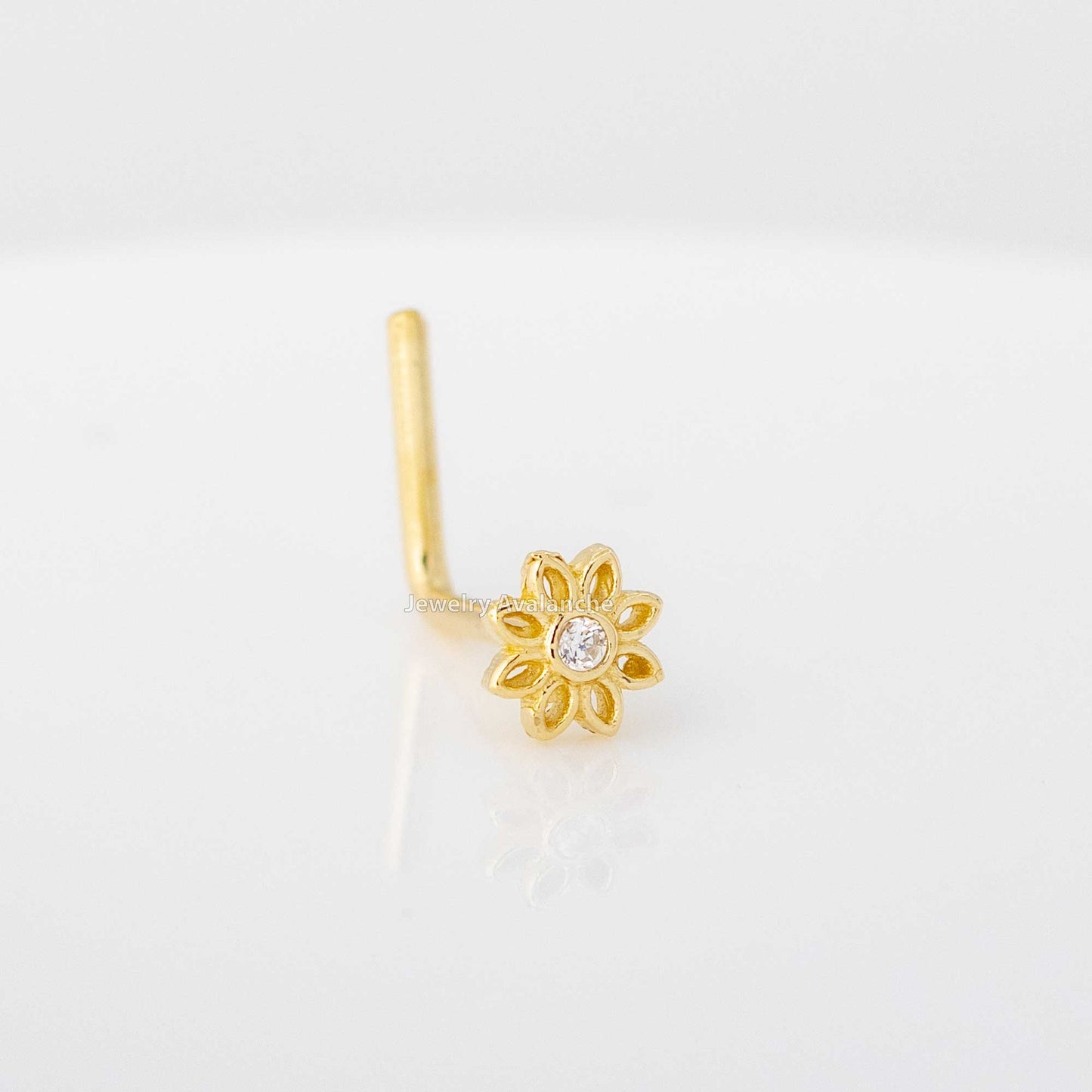 Jewelry Avalanche 20G 14K Yellow Gold Sunflower L-shape Nose Ring Stud