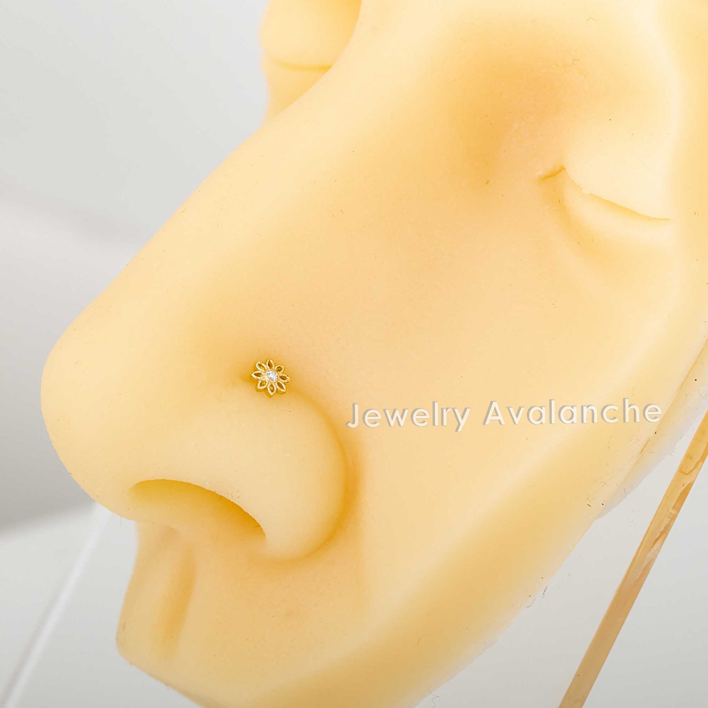 Jewelry Avalanche 20G 14K Yellow Gold Sunflower L-shape Nose Ring Stud