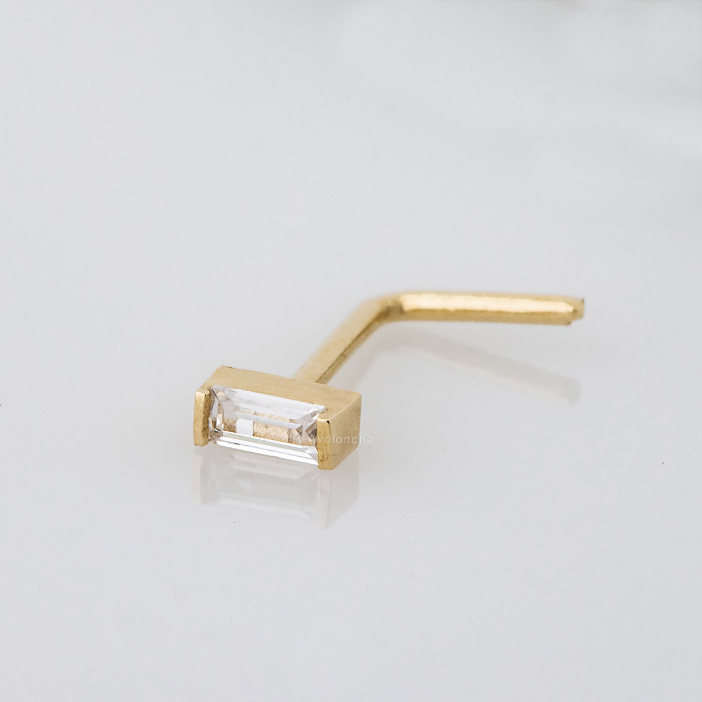 Jewelry Avalanche 20G 14K Gold L-Shape Nose Stud – Bar Set Baguette CZ Nose Jewelry